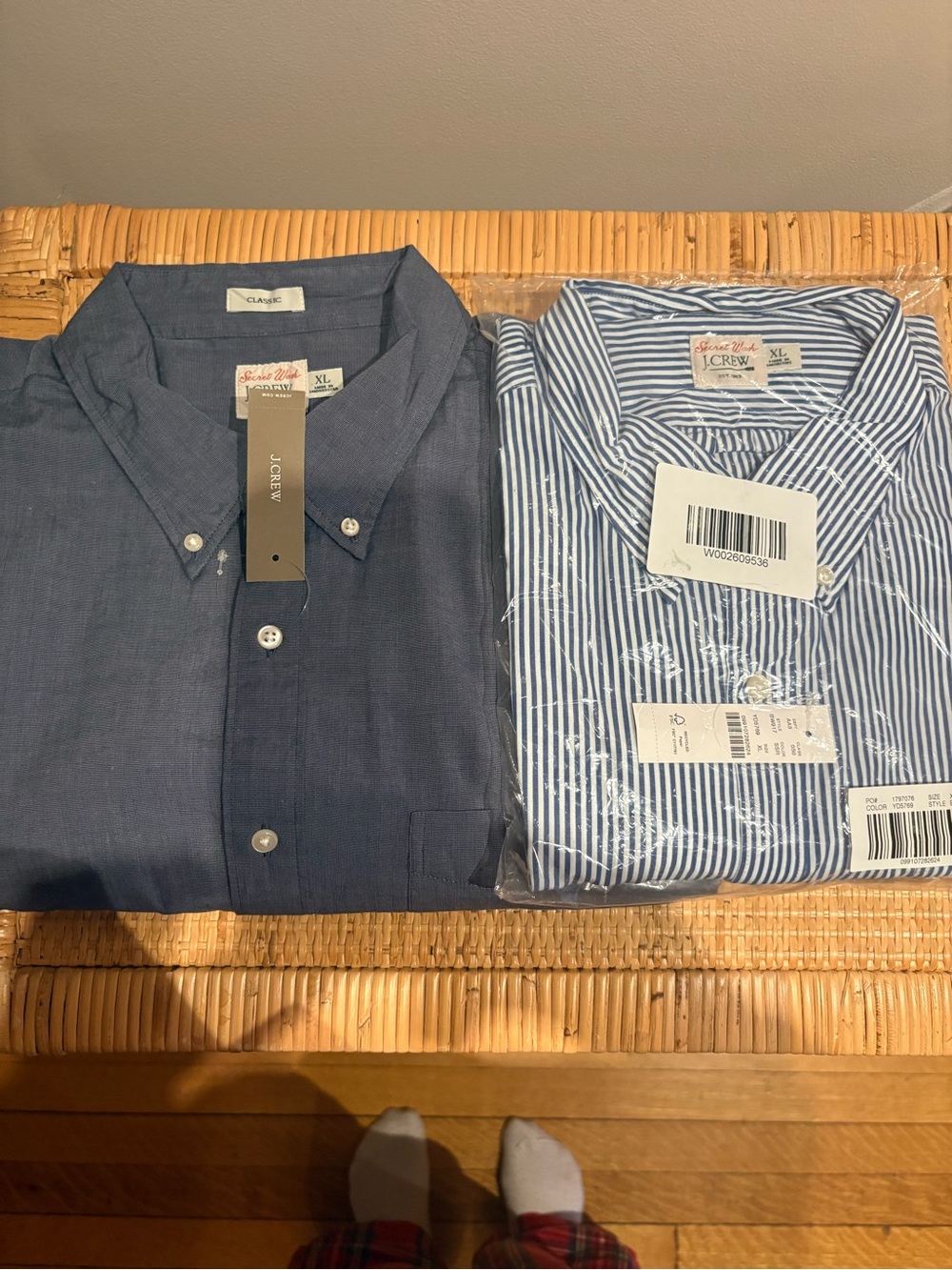2 J. Crew Men's Oxford Button-Down Shirt - Navy and Navy Striped